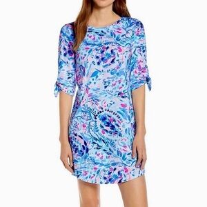Lilly Pulitzer Blue and Pink Preston Breakwater Party Wave Sleeve Dress XS
